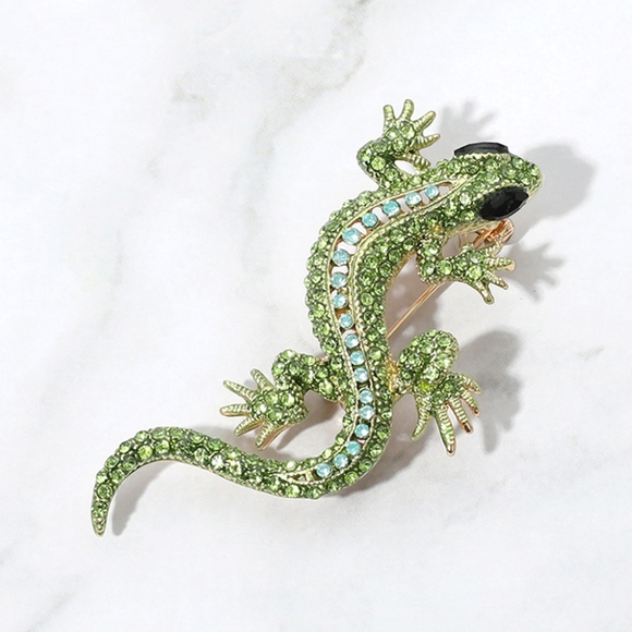 Green Lizard Crystal Bling 2.25" Brooch Pin Pave Rhinestone Accessories - Picture 1 of 4